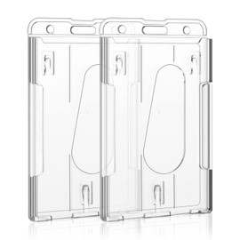 Vicloon 2 x Transparent ID Card Sleeves with Thumb Slot, Vertical Use, Card Holder Hard Plastic for ID Cards, Credit Cards