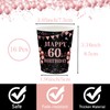 16Pack Paper Cups 60th Birthday,Black Rose and Gold Cups 235ml,Disposable