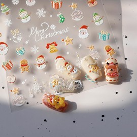 5D Embossed Christmas Nail Stickers for Nail Art Self Adhesive Santa Claus Nail Art Stickers Winter Snowflakes Snowman Bell Nail Decals Xmas Nail Design Stickers for Women Girl Holiday Nail Decoration