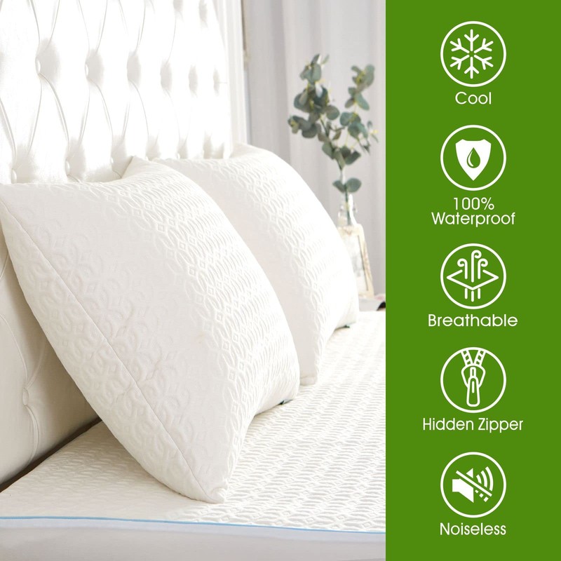 AVARNO Bamboo Rayon Pillow Protectors with Hidden Zipper Queen Size