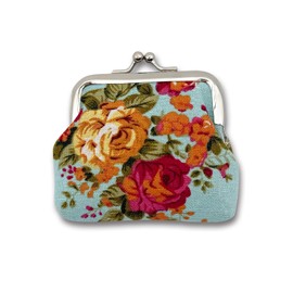 TOMOTHY Women's Gama Purse Coin Purse Mini Wallet Coin Purse Small Wallet, Flower Pattern, blue