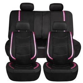 TLH Automotive Pink Car Seat Covers Galaxy13 Metallic Striped Deluxe Leatherette Seat Covers Built-in Pockets Anti-Slip Protection Universal Fit Car Seat Covers for Most Cars, Trucks, SUVs and Vans