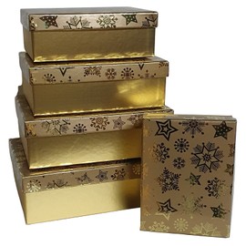 Bambelaa! Cardboard Christmas Design Boxes Gift Gold Large 24.5 x 18.5 x 8 cm Small 16.5 x 12.5 x 6 cm