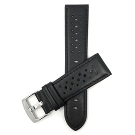 Bandini Mens Leather Rally Strap - Breathable Perforated Racing Watch Band - Replacement Racing Band - Black 20mm