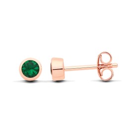 9ct Rose Gold on Silver Emerald Stud Earrings - May Birthstone