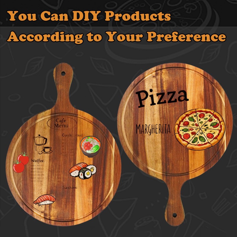 12 Pcs Round Wood Cutting Board with Handle Acacia Wooden