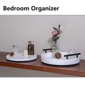 Set of 2 Decorative Trays for Coffee Table, Living Room Decor, 12in Round Wooden Trays for Decor, Serving Tray with Handles, Round Tray for Kitchen Counter, Table Centerpiece Tray