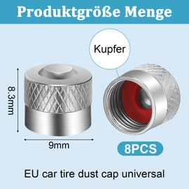 8 Stück Ventilkappen Auto, Autoventil Metall Kappen, Mit Gummiring Dichtung Reifenventilkappen, Ventildeckel Autoventilkappen Für Auto Motorad Fahrrad Roller (Silber)