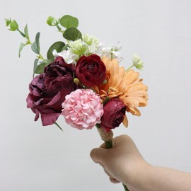 Zerzsy 4pcs Artificial Flowers Bouquets, Mixed Purple Artificial Peonies, Fake Flowers Bride Holding Flower Faux Floral for Wedding Bridal Bouquet Home Table Centerpiece Floral Decoration