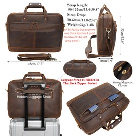Masa Kawa Leather Briefcase for Men 17" Laptop Crossbody Shoulder Messenger Office Bag Brown Vintage Attache Case Handbag for Business Travel Work Lawyer Large