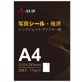 A-SUB Photo Stickers Label Stickers, A4 Glossy Paper, Handmade Sticker Paper, Uncut Sticking, 50 Sheets Inkjet Paper, White