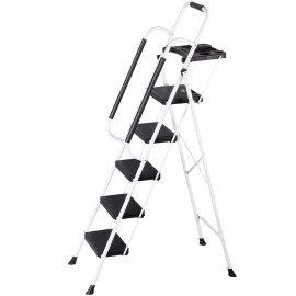 SEGAWE 5-Step Ladder Folding Step Stool 330lbs Max Load Capacity Sturdy Steel Non-Slip