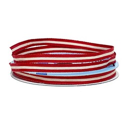 3/8" X 25 Yards Narrow Center Stripe Natural Ribbon - Natural, Red - Roll 1