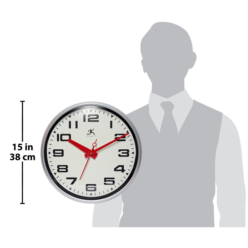 Infinity Instruments 15 Inch Lexington Avenue Analog Round Non-Ticking Silent