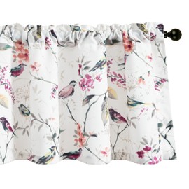 Leeva Window Valances for Laundry Bedroom Living Room, Birds Vines Printed Small Curtains Rod Pocket Vintage Semi-Blackout Valance for Windows, 52 x 18 Inch, Purple, One Panel