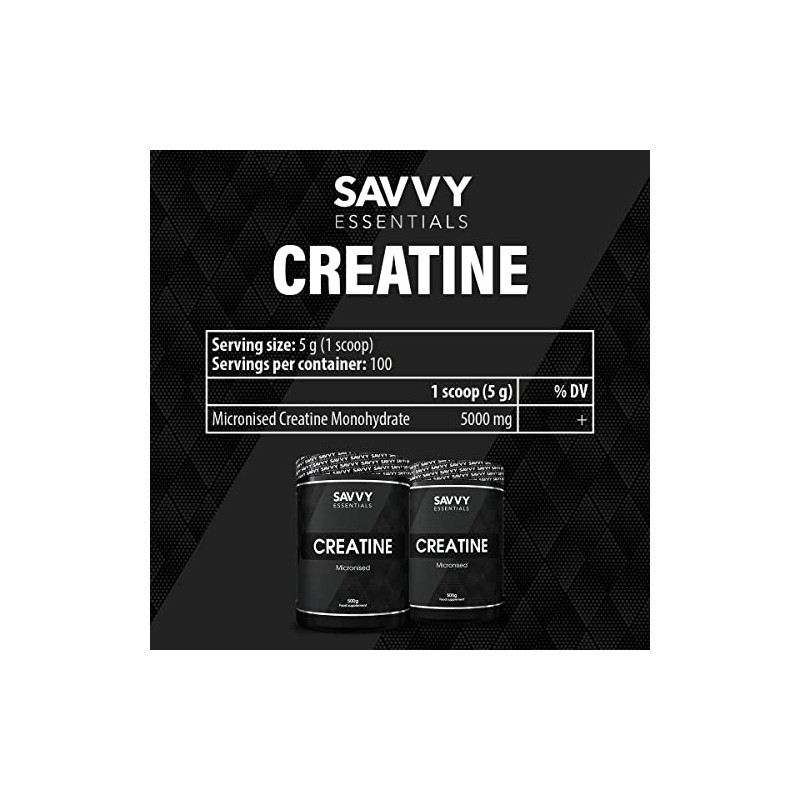 Savvy Essentials | 100% Pure Micronized Creatine Monohydrate for Endurance,