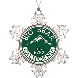 Destinations Decal Pewter Finish Christmas Ornament Big Bear Lake Skiing 3" Metal Ski California