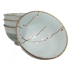 Set Of 4 Japanese Soushun Sakura Cherry Blossoms Porcelain Soup Pasta Bowls 30oz