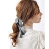 VINGTAINE H7220-BK- Gingham Plaid Long Ribbon Pony Hook Hair Cuff