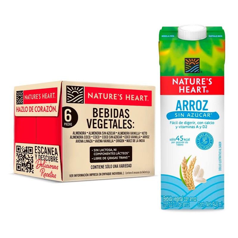 Nature's Heart Leche de Arroz sin azúcar Caja con 6