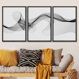 SIGNLEADER Framed Canvas Print Wall Art Curly Black Smoke Ribbons Geometric Shapes Digital Art Modern Art Minimalist Relax/Calm Multicolor Dark for Living Room, Bedroom, Office - 16"x24"x3 BLACK