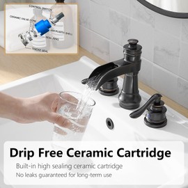 BATHLAVISH Oil Rubbed Bronze Bathroom Faucet 3 Hole or 8 Inch Widespread Tap, 2 Handle Brass Waterfall Faucet for Bathroom Sink 3 Hole Mounted with Pop-up Drain and Supply Line