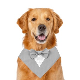 Dog Wedding Bandana,Formal Pet Tuxedo Bow Tie Triangular Scarf Adjustable Dog Birthday Party Bib Valentines Bowtie Scarf_M(Grey Stripe)