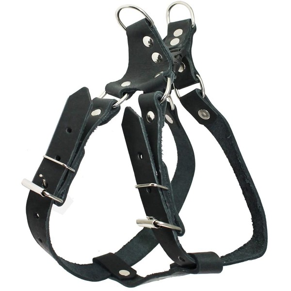 Genuine Leather Medium 18.5"-22" Chest 3/4-inch Wide Adjustable Dog Step-in Harness Black