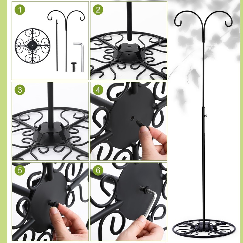 Blulu 34-55 Inch Adjustable Shepherds Hook with Base Indoor Outdoor