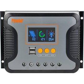 60A Solar Charger Controller 12V 24V 36V 48V Auto, Solar Panel Charge Regulator Paremeter Adjustable LCD Display with Dual USB Load Timer Setting ON/Off Hours