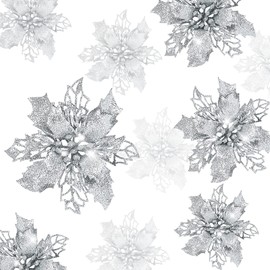 GWHOLE Christmas Glitter Poinsettia 21 Pcs Hollow Artificial Fabric Flowers Pick Christmas Decorative Flower for Christmas Tree Wreath Garland Decorations 9/11/16 cm (Silver)