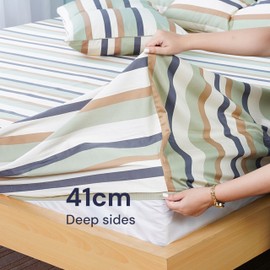 Sheet Story Bamboo Double Fitted Sheet - 41cm Deep Pocket, 400 Thread Count Fitted Bed Sheets Double - Soft, Cooling and Hypoallergenic Double Bed Sheet - Stripe Extra Deep Fitted Sheet Only
