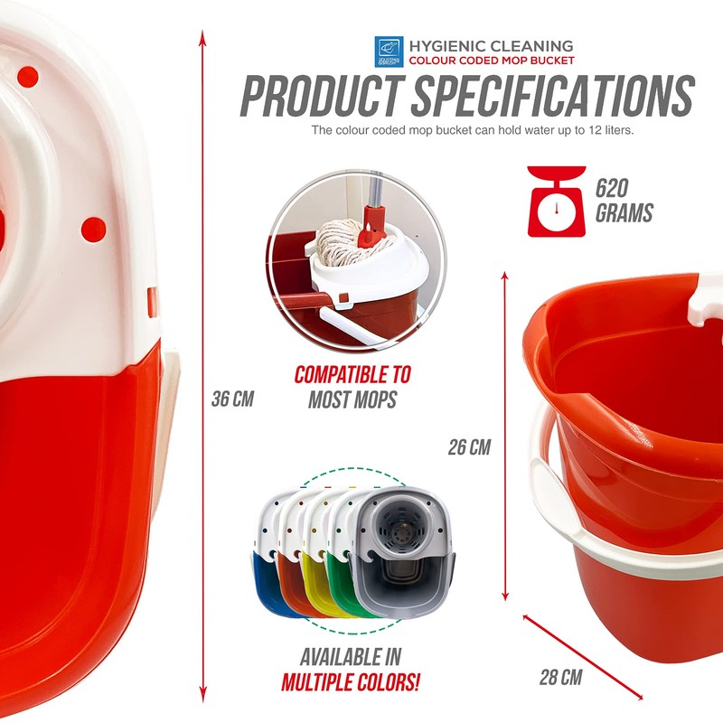 Colour Coded Mop Buckets − 12L Mop Bucket with Wringer