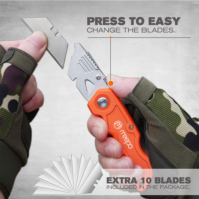 M MEEPO Box Cutter, 4-Pack Tough Folding Box Cutter for