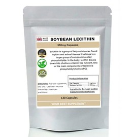 Soybean Lecithin Capsules 500mg, SOYA Lecithin, None-GMO, 120