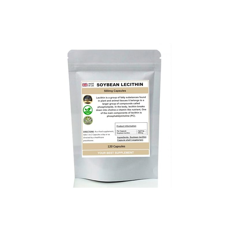 Soybean Lecithin Capsules 500mg, SOYA Lecithin, None-GMO, 120