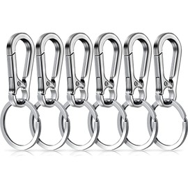 Lushly Pack of 6 Carabiner Hooks with Removable Key Ring, Sturdy Hook, Metal Lobster Clasps Rings, Carabiner Clip Silver for Hanging Keys Craft Decorations, 1.2 x 2.4 Inches