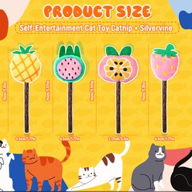 Ptwola 4 Pcs Natural Fruit Silvervine Sticks Cat Kittens Chew Toys Indoor Lollipops Interactive Cat DentalTeething Nip Treat Toys Care Teeth Cleaning for Bored Essentials Increase Appetite Kicker
