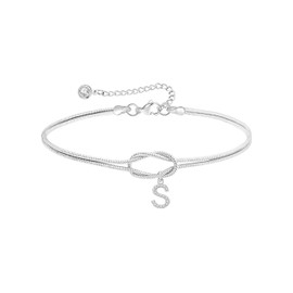 JEMARA Silver Bracelets for Women 925 Sterling Silver Bracelet A-Z Letter Initial Bracelet Silver Knot Charm Initial Bracelet Adjustable Silver Infinity Bracelets for Women Bracelet Argent Femme