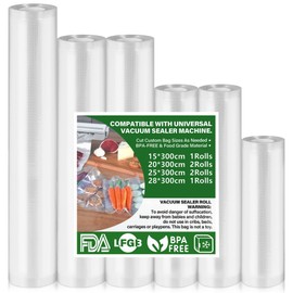 Vacuum Bags 6 Rolls Vacuum Bags Food 15 / 20 / 25 / 28 x 300 cm, Vacuum Film for All Vacuum Sealers, BPA-Free, Tear-Resistant, 170 µm, Sous Vide Freezer Bags for All Microwaves