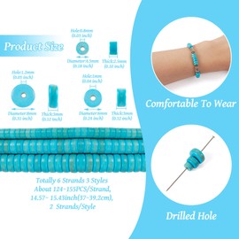 900Pcs Natural Blue Turquoise Spacer Beads Turquoise Heishi Disc Beads 4.5/6/8mm Flat Round Gemstone Beads Coin Spacer Stone Beads for Women Bohemian Earring Bracelet Jewelry Making