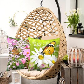 4pcs Spring Flower Butterfly Throw Pillow Covers Spring Summer Pillow Covers 18x18 Outdoor Patio Easter Garden Farmhouse Décor Outside Bench Chair Decorative Cushion Decoration for Bed Couch Sofa