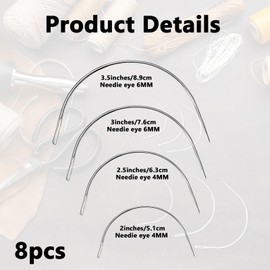 8 PCS Curved Needles 2 Inches 2.5 Inches 3 Inches 3.5 Inches Silver Upholstery Needle Repair Kit Fits Sewing Repairing Carpet Leather Canvas Weaving Crafts DIY Hand Sewing