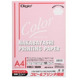 Nakabayashi HCP-4101-P Copy & Printer Paper, Color Type, A4, 100 Sheets, Pink