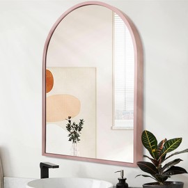 Arched Wall Mirror for Bathroom,Mirrors for Wall Vanity Mirror Decor Bedroom Vanity Entryway Living Room, Metal Frame 26"x18" Rose Gold