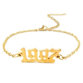 Birth Year Anklet 1997 Ankle Bracelets for Women,14K Gold Plated Dainty Number Charm Adjustable Chain Beach Foot Ankle Jewelry (1997)