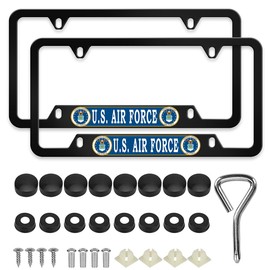 2 Pcs Aluminum Thin Top for U.S. Air Force License Plate Frame,4-Hole Narrow Top Matte Black for USAF Car Licenses Plate Covers Holders Frames for New Anodized Plates with Screw Caps