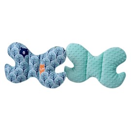 Medi Partners Head Cushion Children's Neck Support 100% Cotton / Minky Baby Neck Pillow for Car Pushchair Car Driving Travel Sleep Neck Pillow Snooze Roll (Forest with Mint Minky)