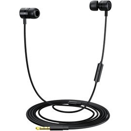 MORMOQUE EP-06 - Auriculares intrauditivos metálicos con cable metálico, micrófono integrado con aislamiento de ruido, con cable largo de 3,5 mm de 10 mm, controladores grandes, auriculares de audio
