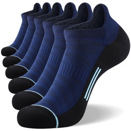 FITRELL 6 Pack Ankle Running Socks for Men and Women Low Cut Cushioned No Show Athletic Sports Compression, Shoe Size 7-9, Navy Black